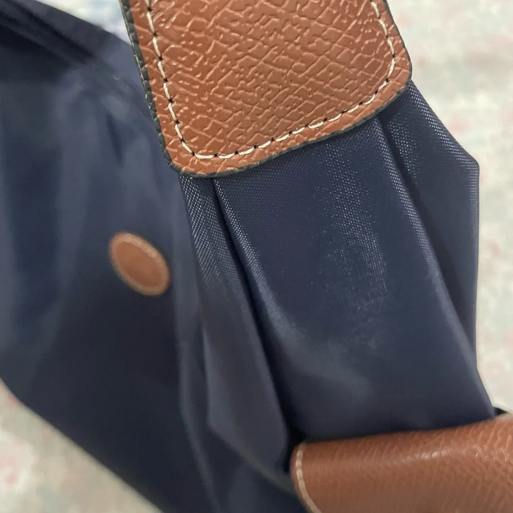 Longchamp Navy Women’s Shoulder Bag with Brown Trim